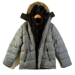 English Laundry Coat Womens Small Parka Puffer‎ Gray Grey Polyester Hooded
